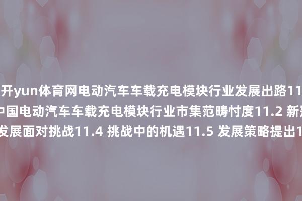 开yun体育网电动汽车车载充电模块行业发展出路11.1 2025-2031年中国电动汽车车载充电模块行业市集范畴忖度11.2 新冠疫样式势11.3 发展面对挑战11.4 挑战中的机遇11.5 发展策略提出11.6 干系活动款式第十二章 中国电动汽车车载充电模块行业发展问题及干系提出12.1 主要问题分析12.2 产业发展瓶颈12.3 行业发展提出图表目次图 电动汽车车载充电模块居品图、界说、特色先